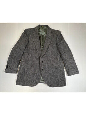 Brooke and Deane Men 44R Vintage Gray Herringbone Harris Tweed Wool Sport Coat